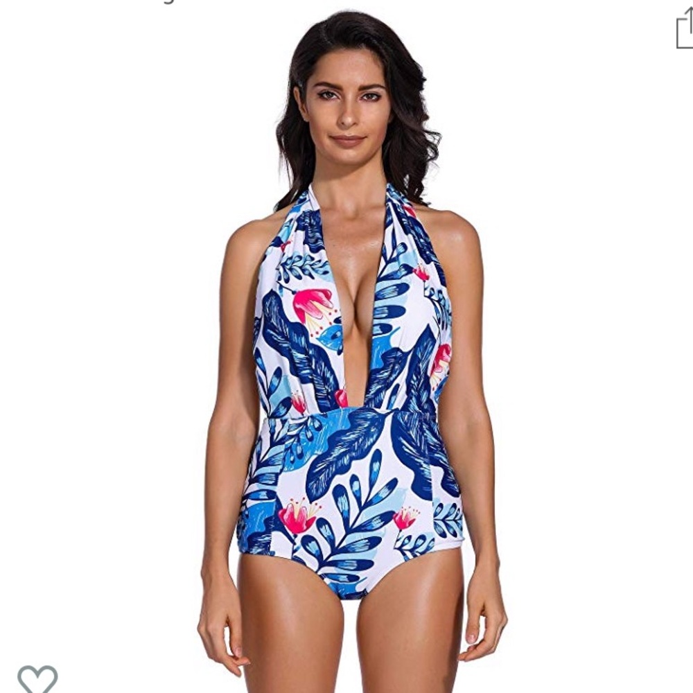Backless deep plunge high waisted swim suit XL